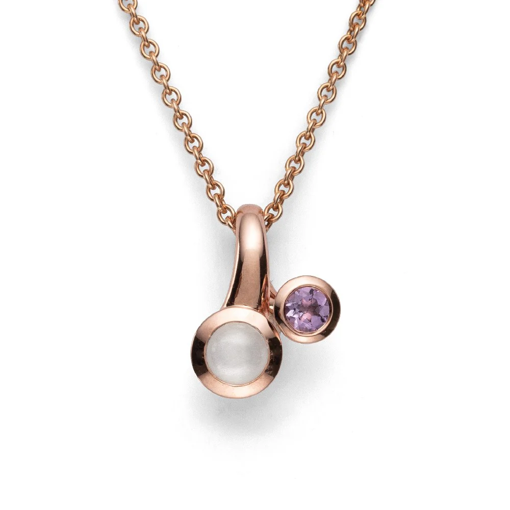 925/- Vedhæng, rosafg blank, månesten, ametyst