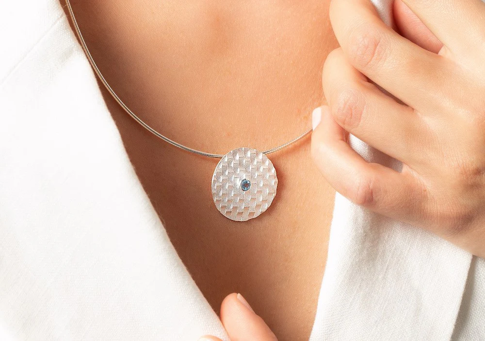 925/- Vedhæng sandblæst, blå topas 0,22ct - Image 2
