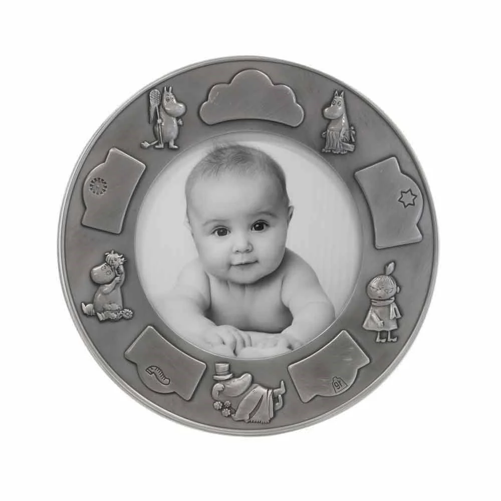 Fortinnet fotoramme (rund) m. Mumi & familien