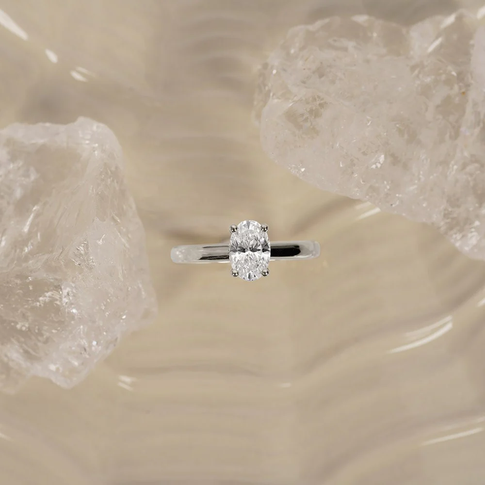 LUXURY Classic oval 14kt. guldring m. lab grown diamant 1,0ct TW/VS2 - Image 2