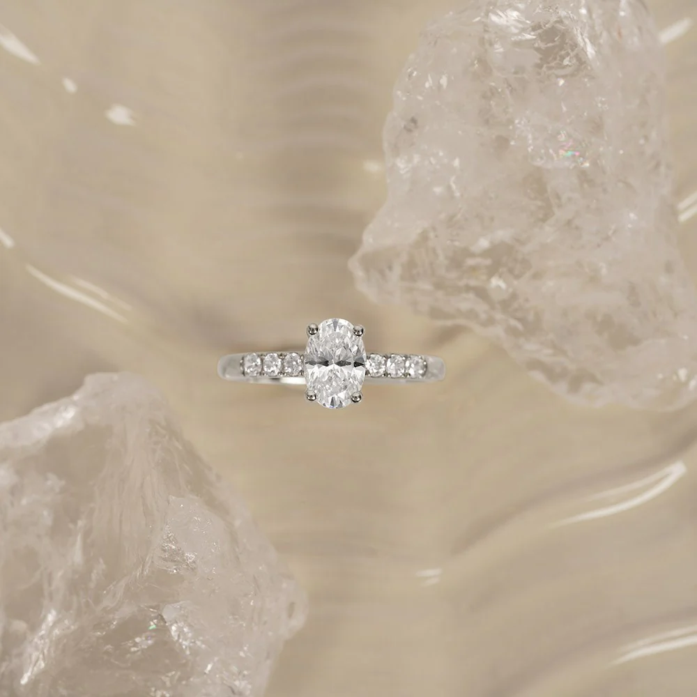 LUXURY Classic oval 14kt. guldring m. lab grown diamant 1,2ct TW/VS2 - Image 2