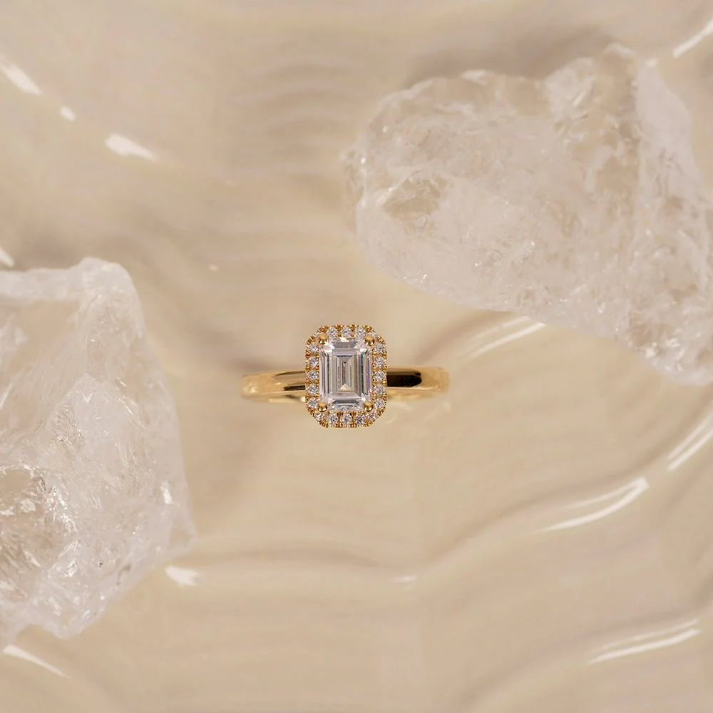 LUXURY Halo firkant 14kt. guldring m. lab grown diamant 1,12ct TW/VS2