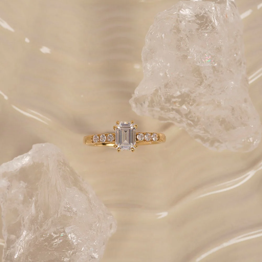 LUXURY Modern firkant 14kt. guldring m. lab grown diamant 1,2ct TW/VS2
