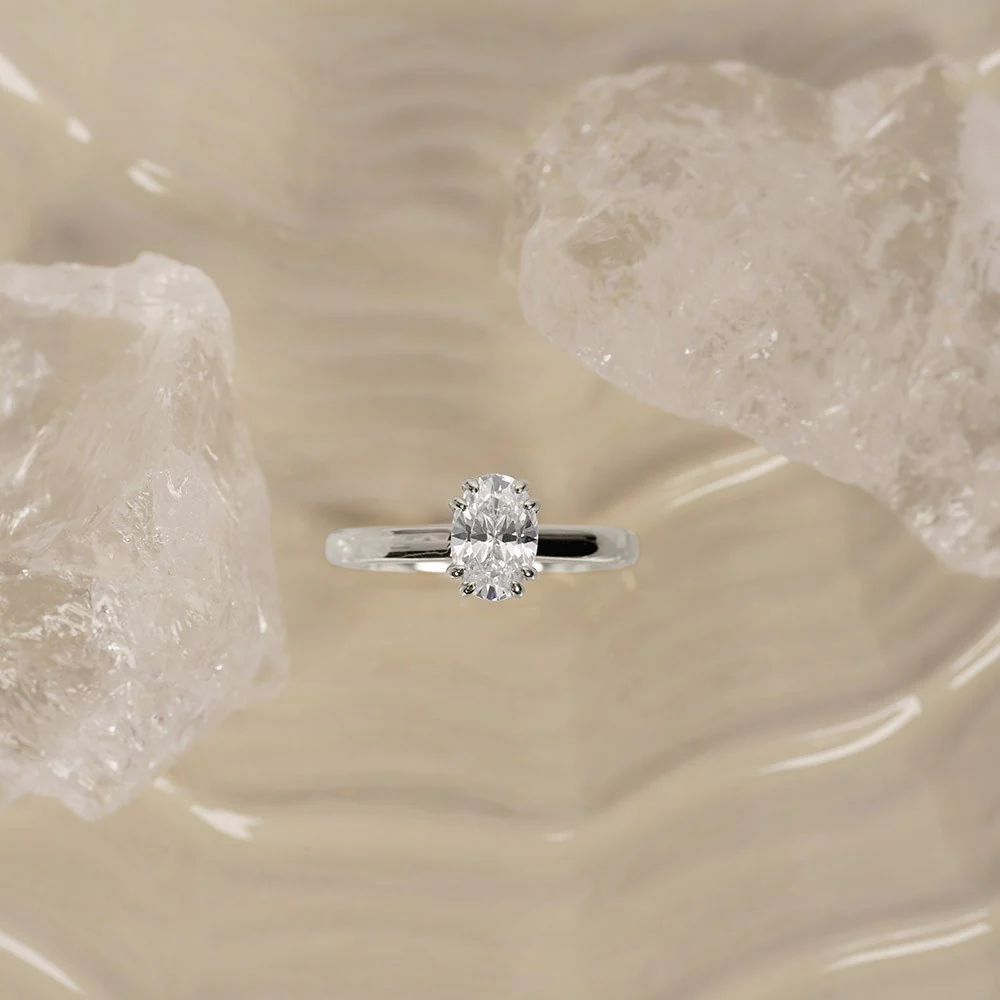 LUXURY Modern oval 14kt. guldring m. lab grown diamant 1,0ct TW/VS2 - Image 2