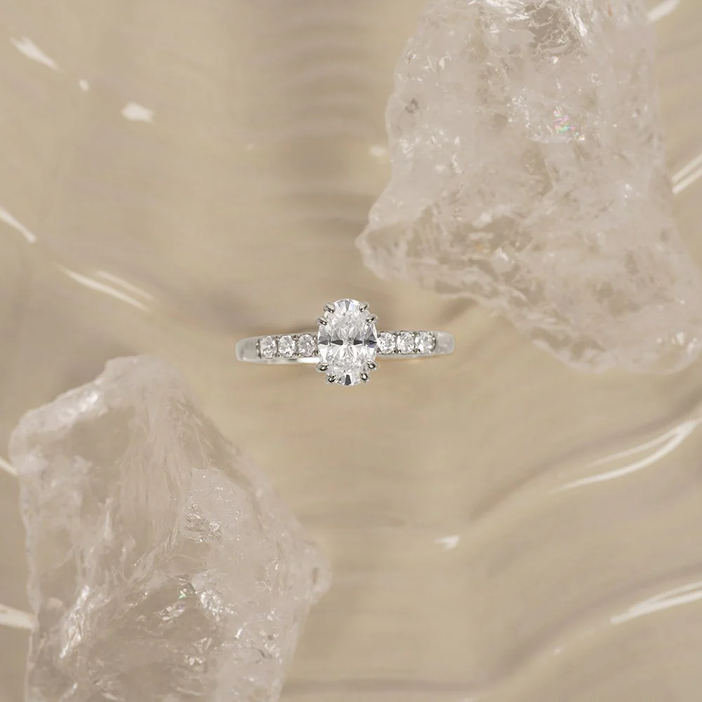 LUXURY Modern oval 14kt. guldring m. lab grown diamant 1,2ct TW/VS2 - Image 2