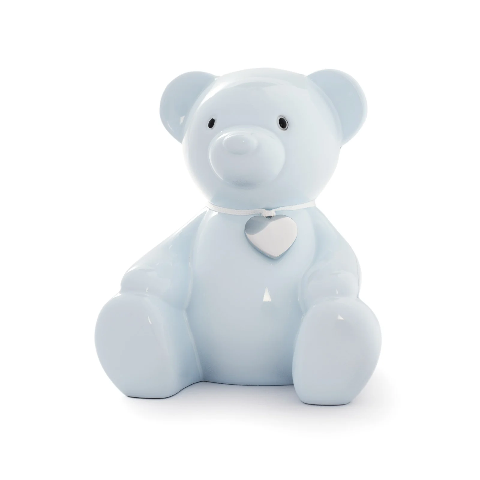 Lyseblå sparebøsse bamse m. graveringsplade