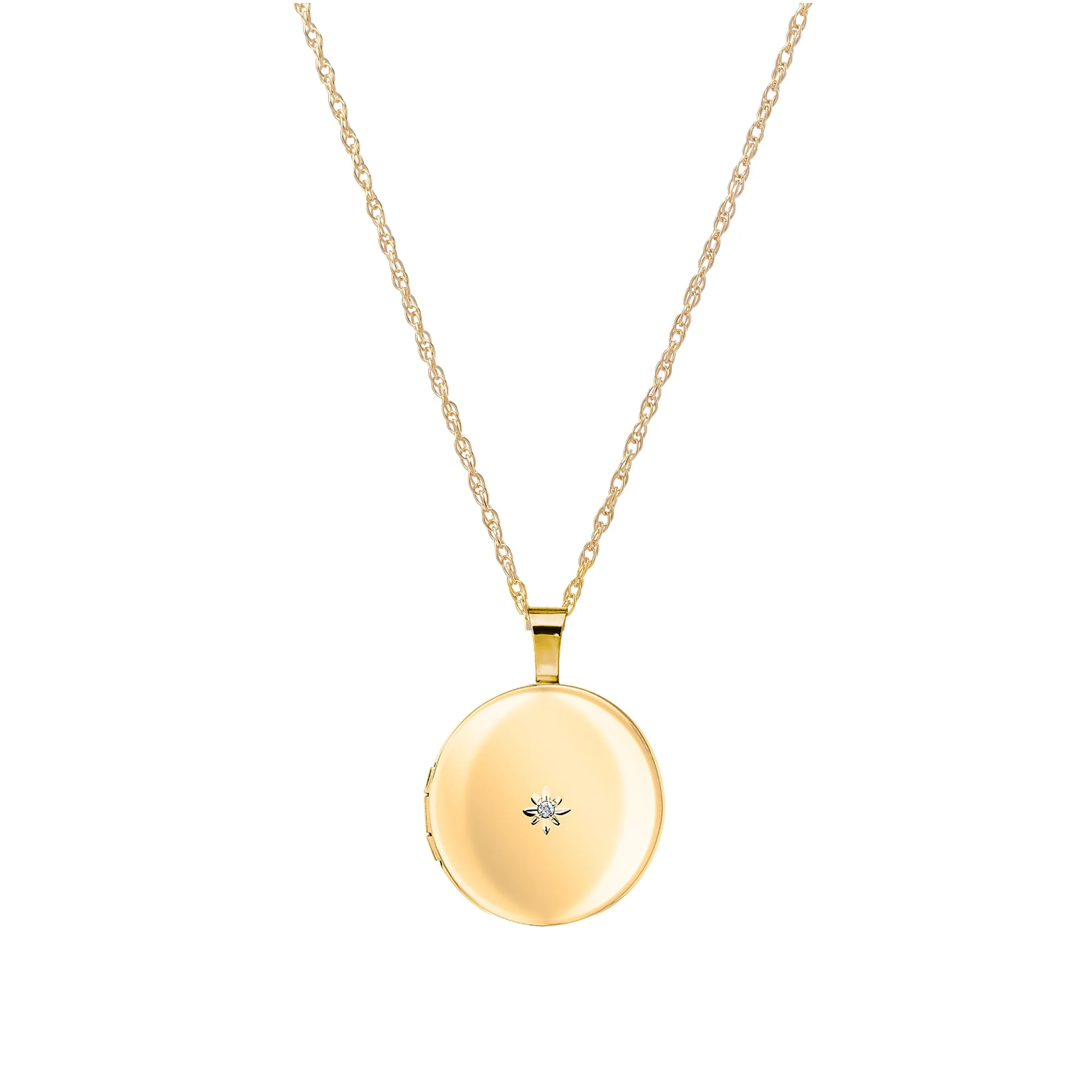 Medaljon14kt. påvalset guld. Inkl. kæde m.0,01ct