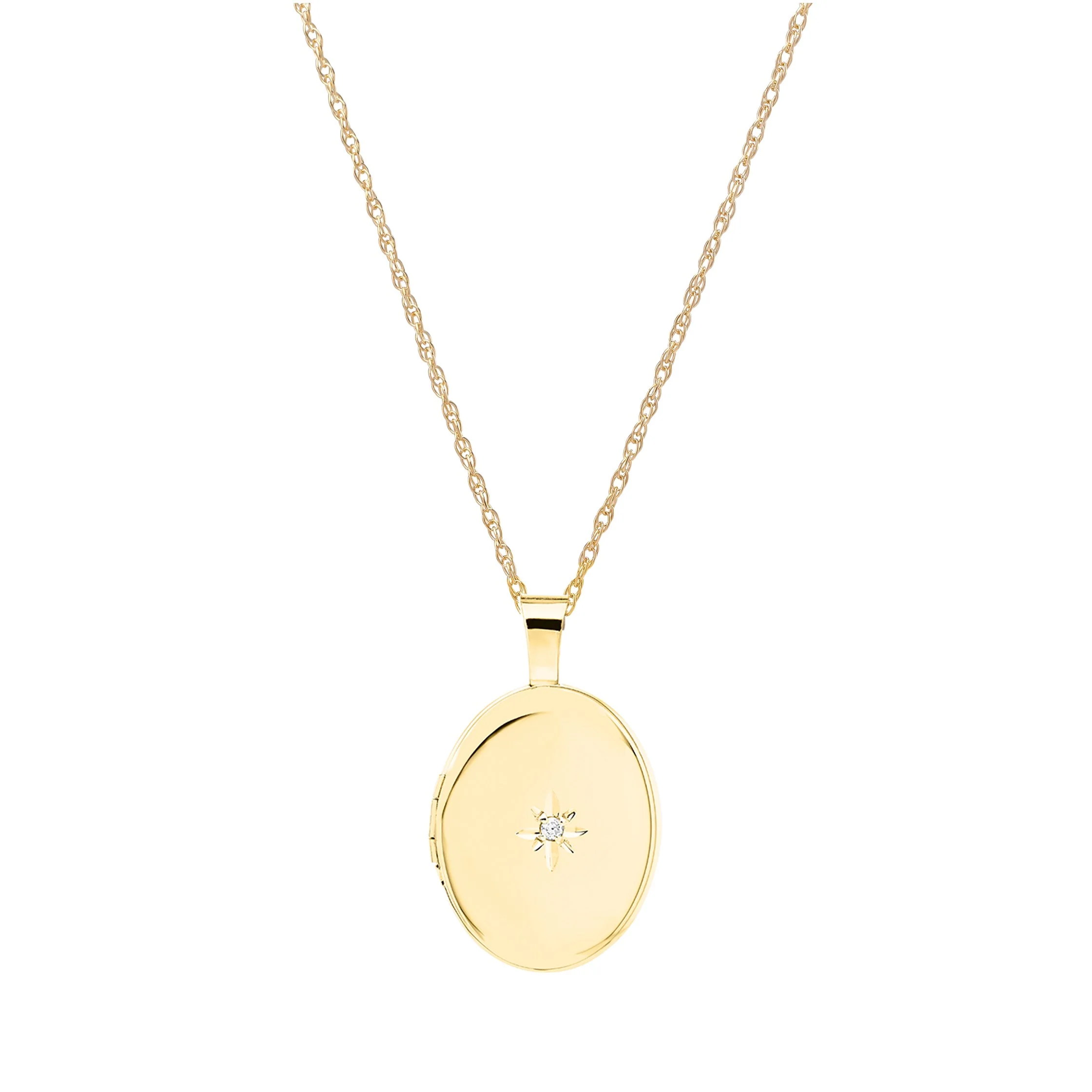 Medaljon14kt. påvalset guld. m/kæde 0,01ct PI