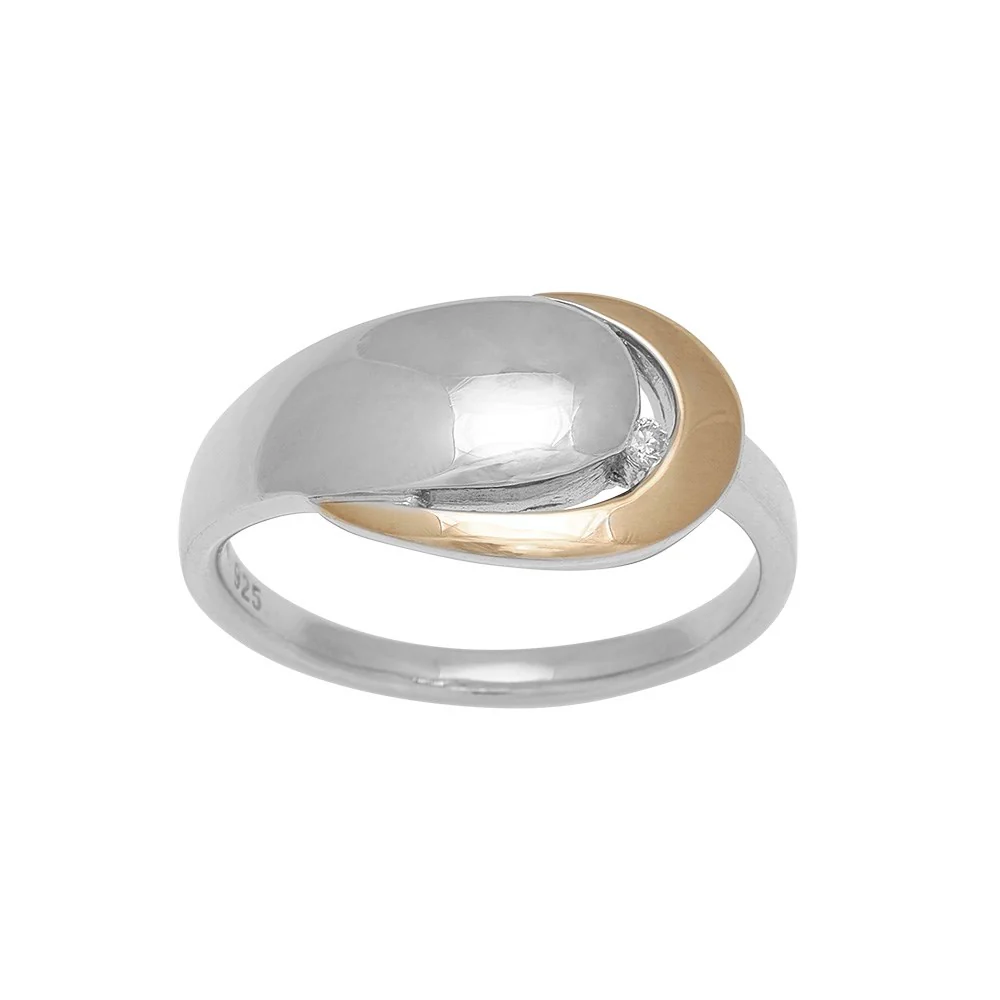 Rh. sølvring m/dia 0.02ct w/p og 8kt. guld