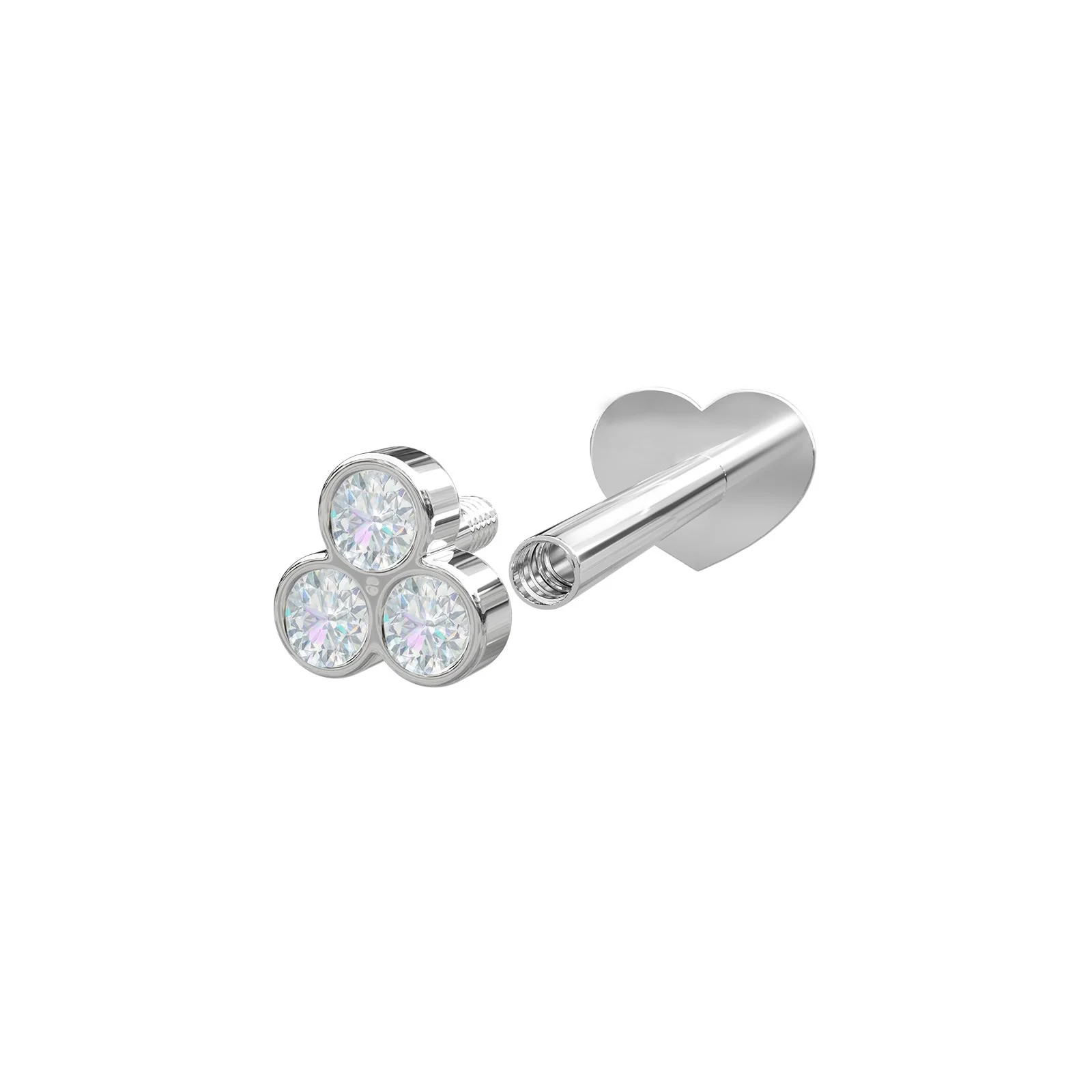 Rhd. sølv Labret-piercing 3 CZ 3mm Rør PIERCE52 1s - Image 2