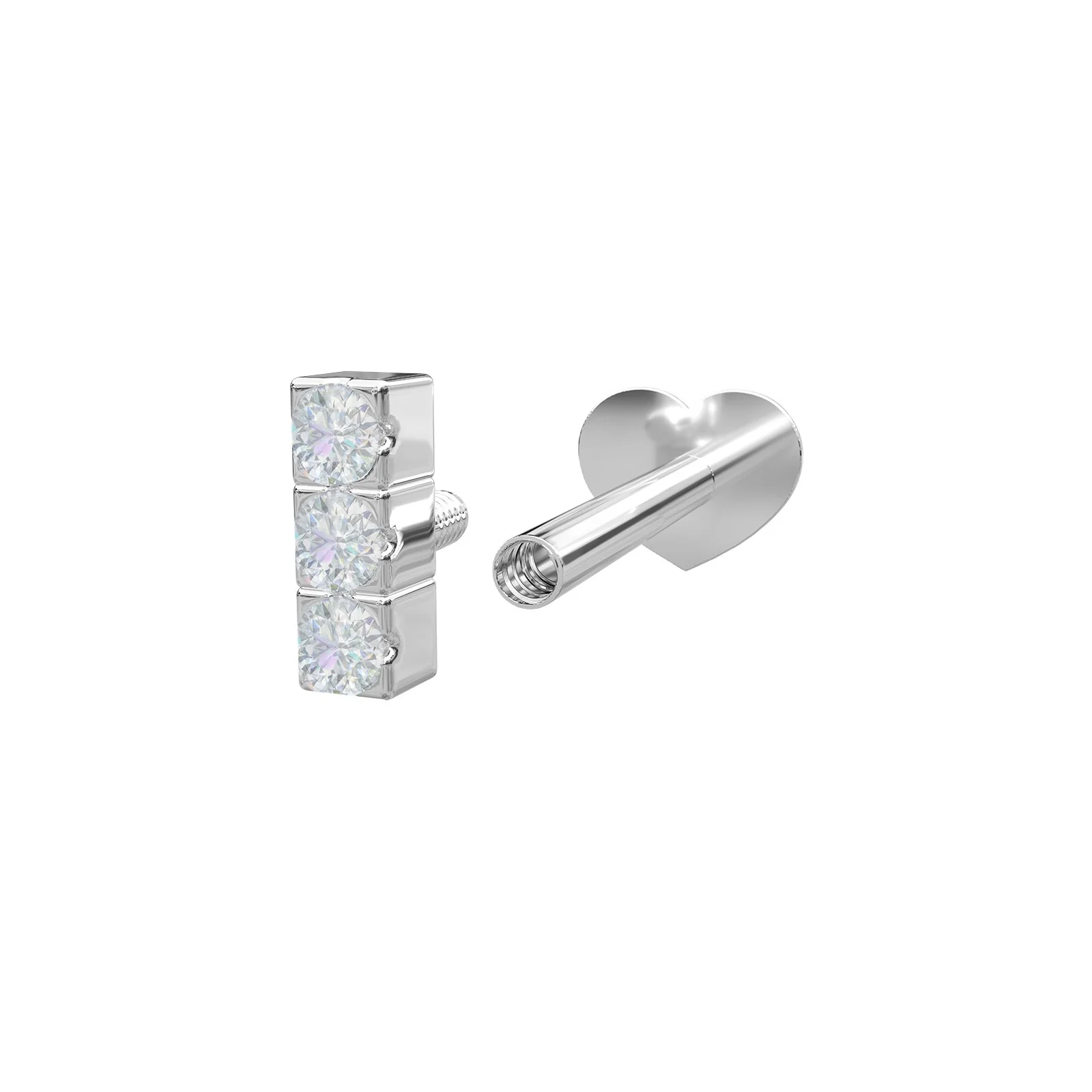 Rhd. sølv Labret-piercing 3 CZ 4,4mm Grab PIERCE52 - Image 2