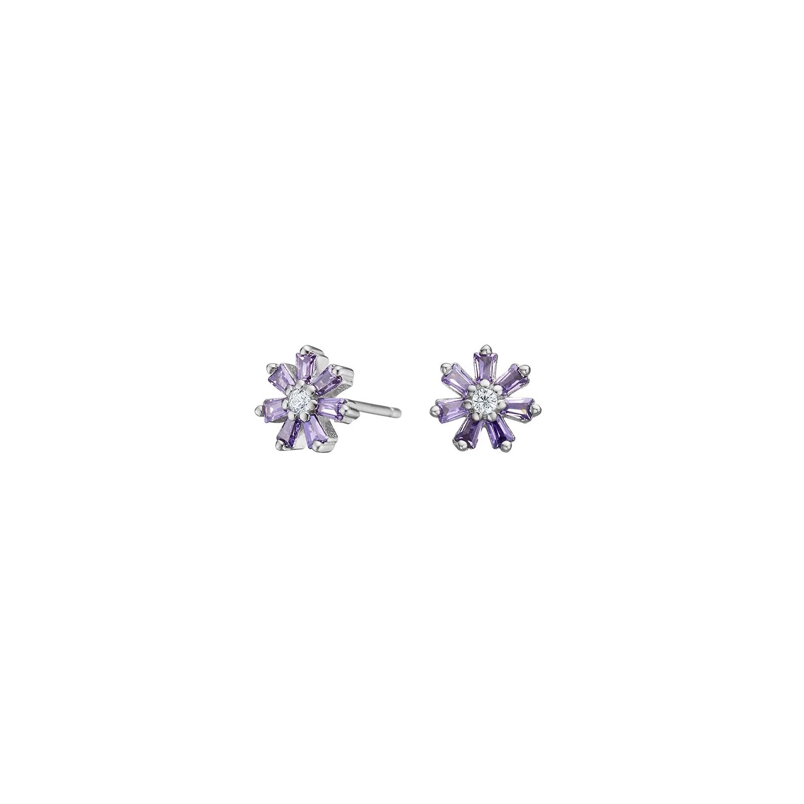 Rhd. sølvørestikker blomst m/ lilla cz