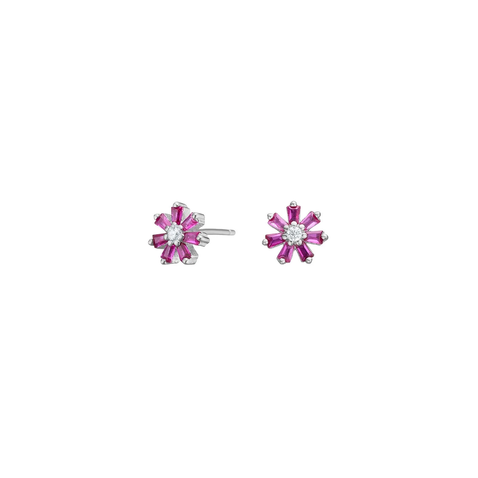 Rhd. sølvørestikker blomst m/ rød cz