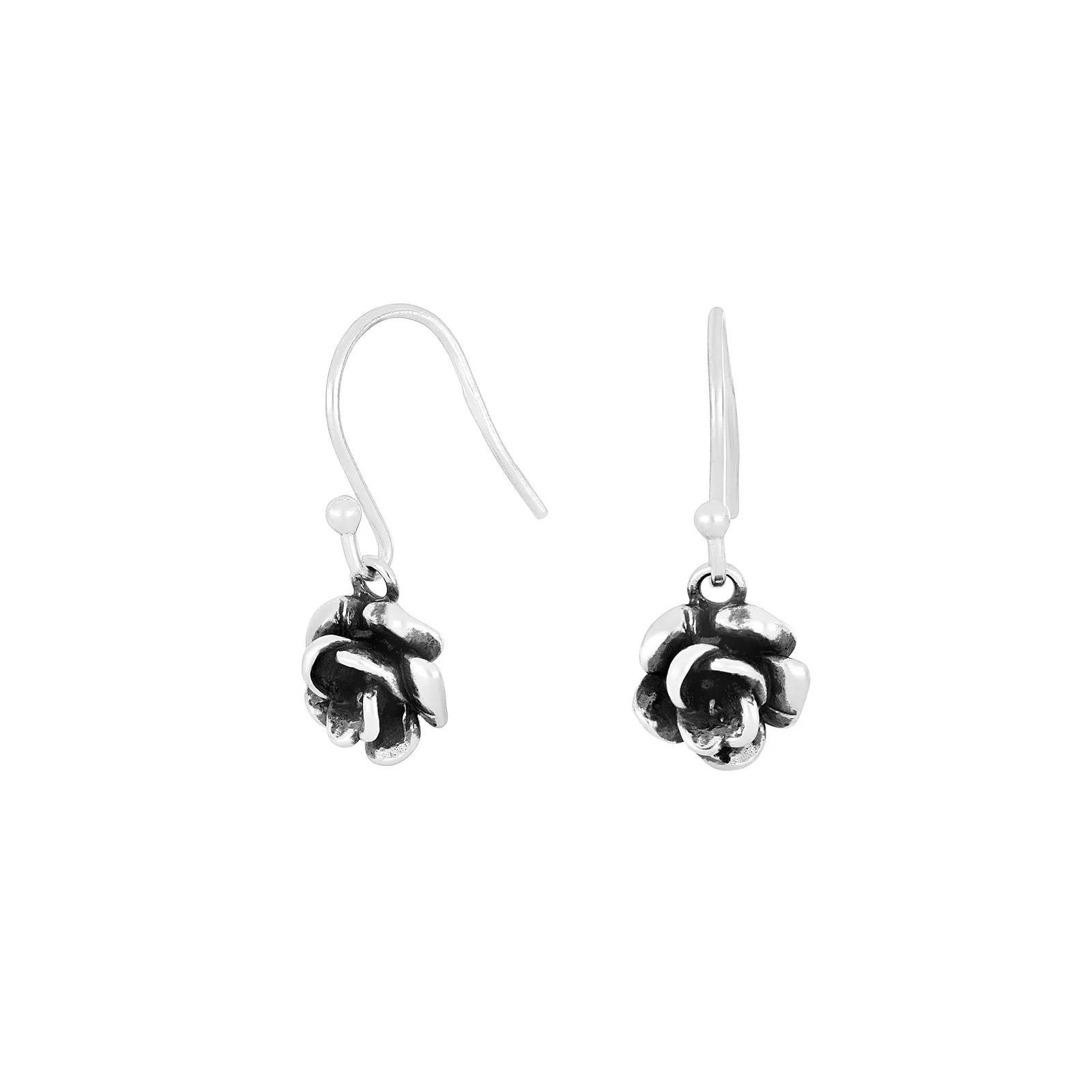 Rhod. sølvørehænger m/ox. rose 9mm