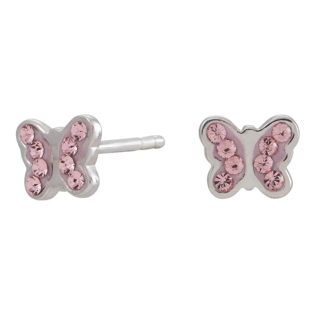 Rhod. sølvørestikker sommerfugl m/ pink cz.