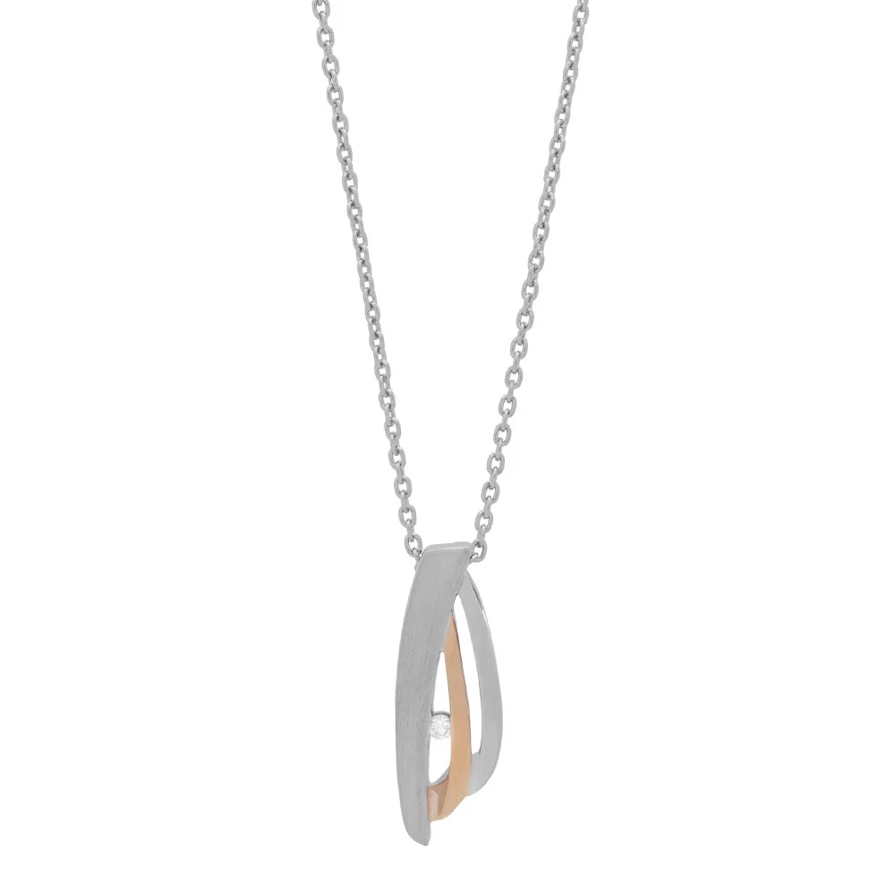 Rhod. sølvvedhæng mat m/dia 0.03ct. og 8kt. guld