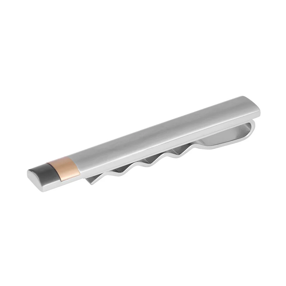Rustfri stål slipseholder m/fg og sort stribe 60mm