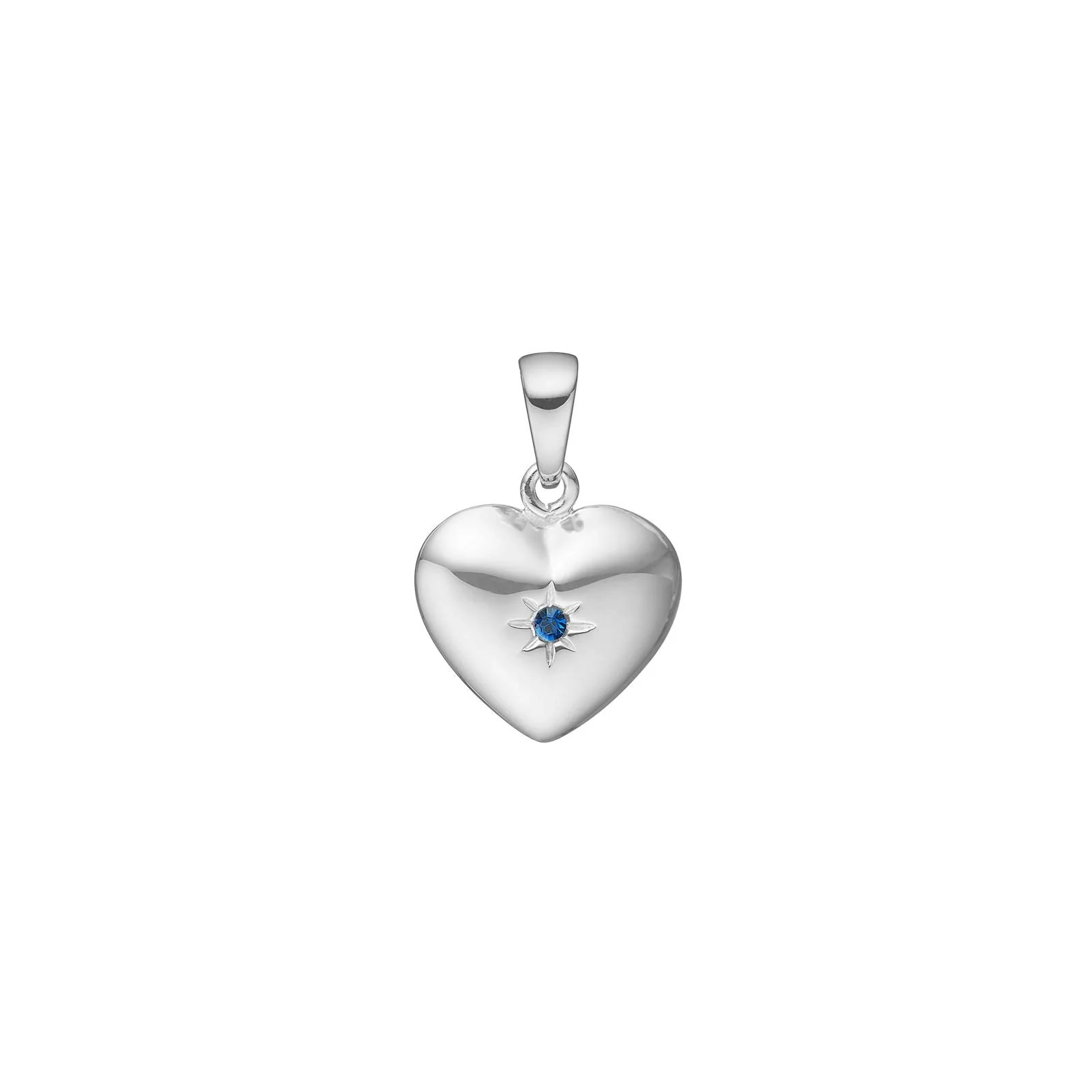 SIERSBØL rhod. sølv hjerte m. synt safir  17x10mm