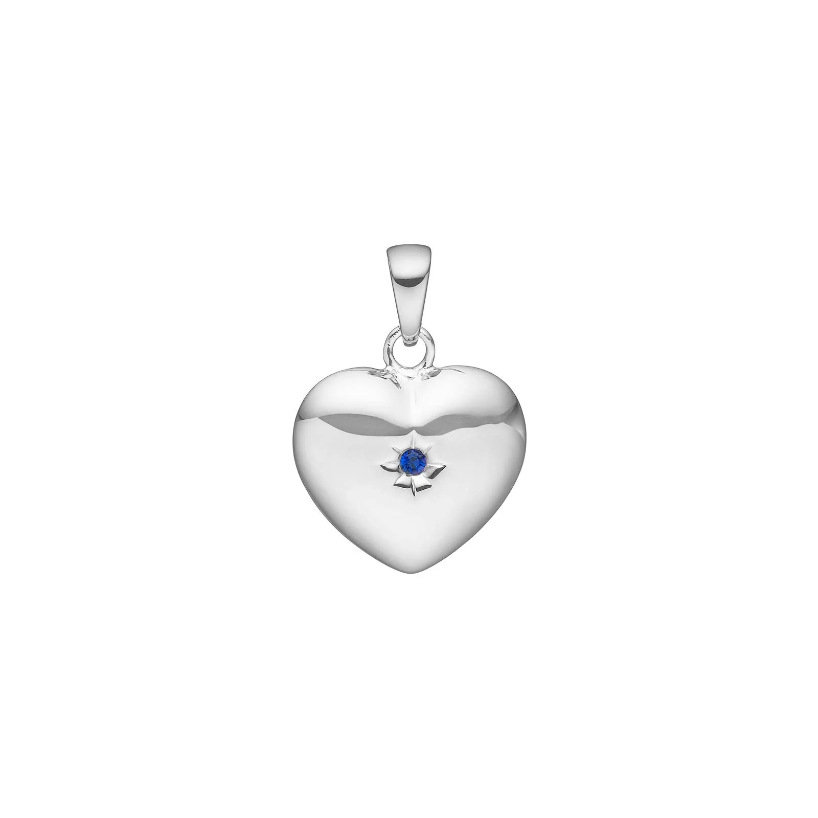 SIERSBØL rhod. sølv hjerte m. synt safir 20x15mm