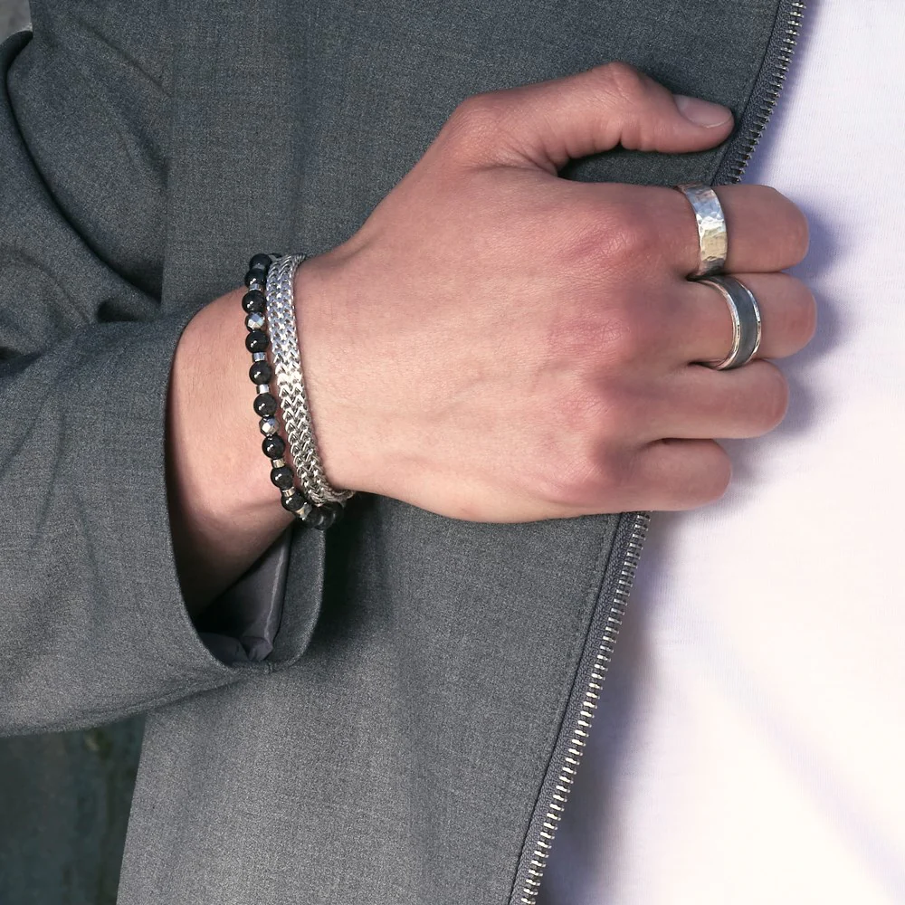 SON armbånd black agate og stål - Image 5