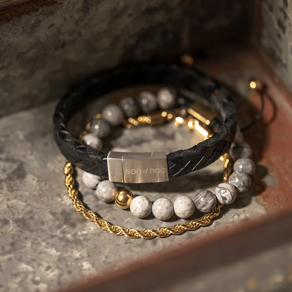 SON  armbånd map stone 8mm IP gold - Image 3