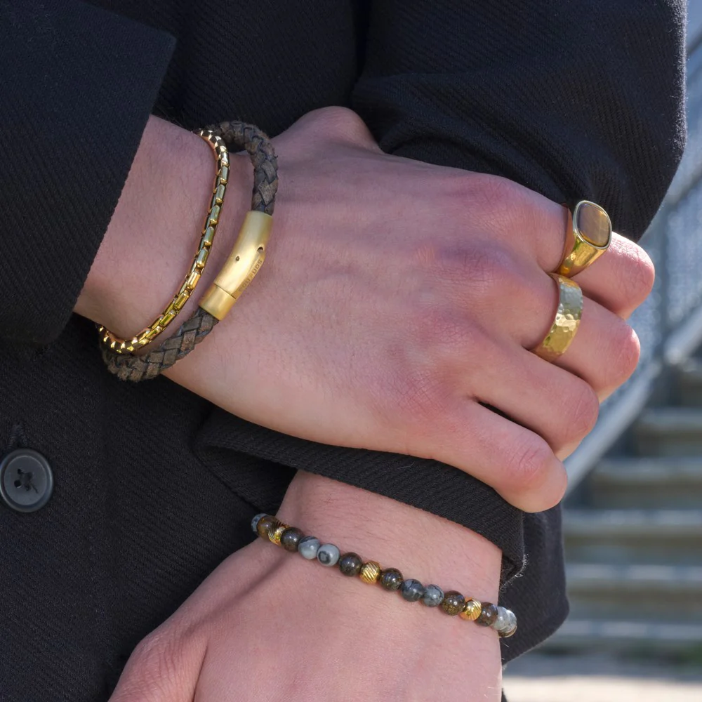 SON armbånd map stone/ilmenite bronzitite og stål IP gold - Image 3