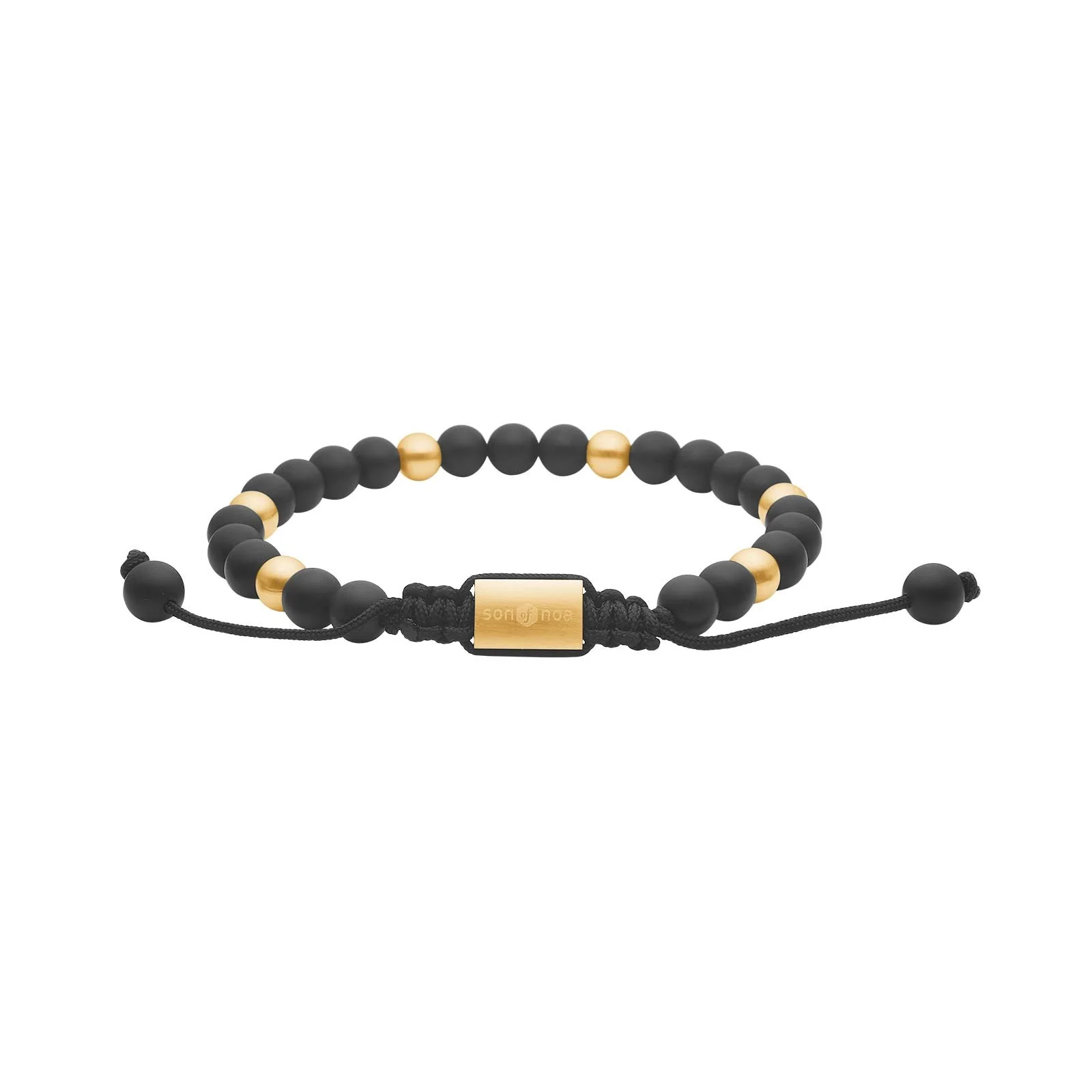 SON armbånd mat sort agate og stål IP gold