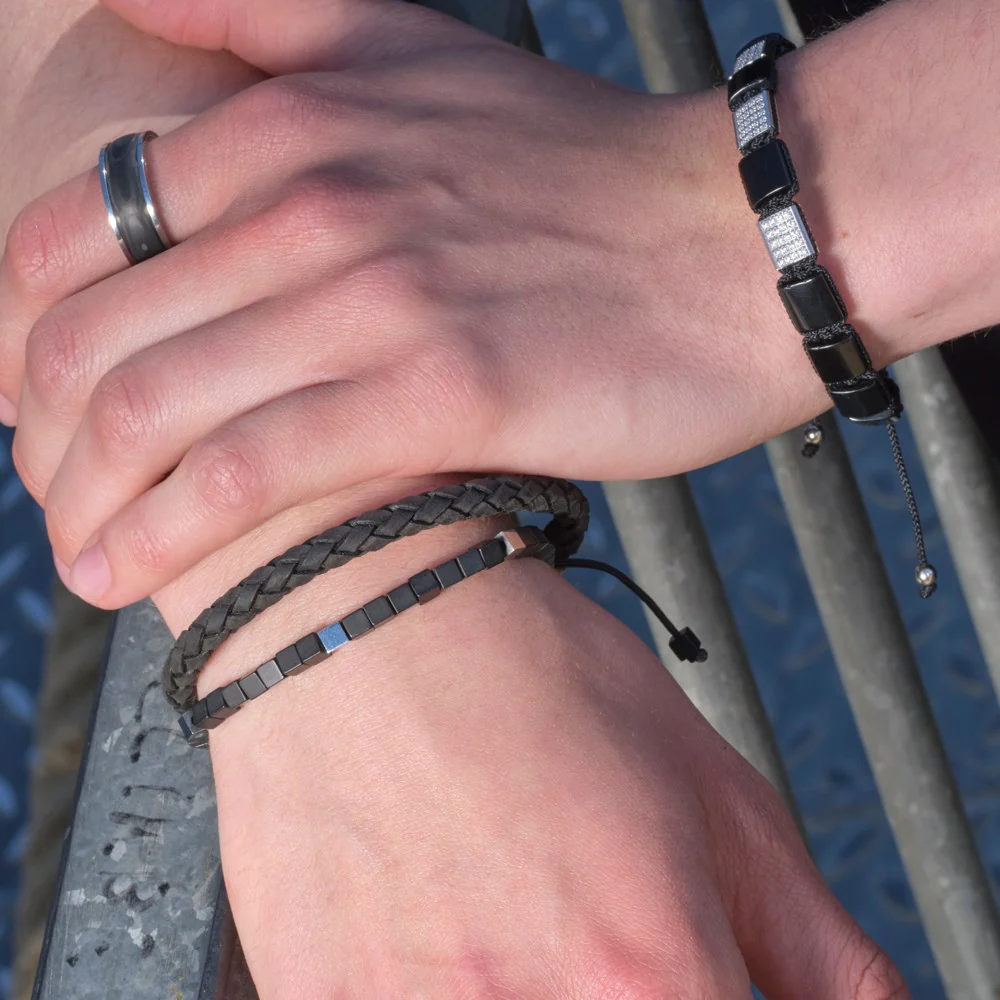 SON armbånd mat sort hematit og stål - Image 3