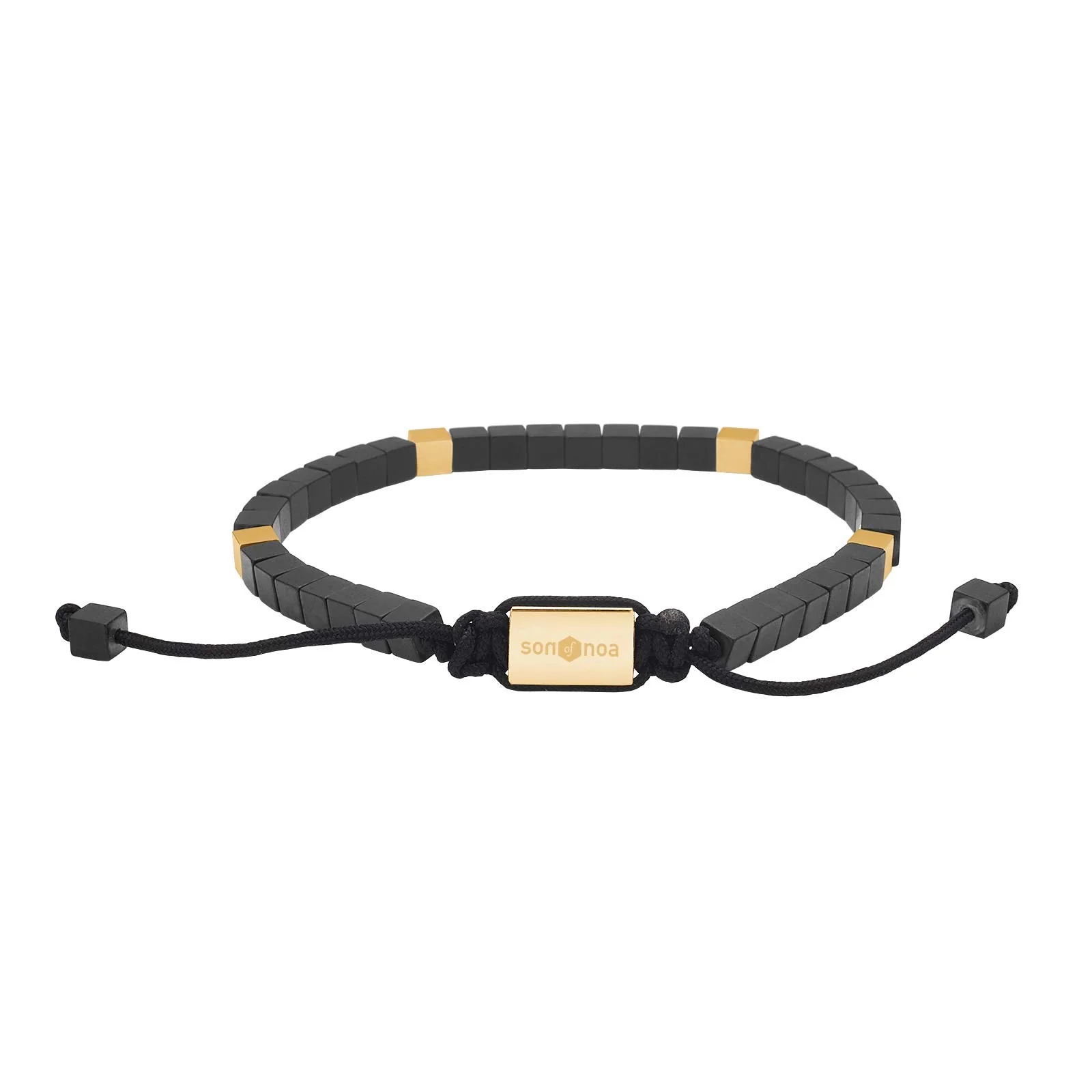 SON armbånd mat sort hematit og stål IP gold