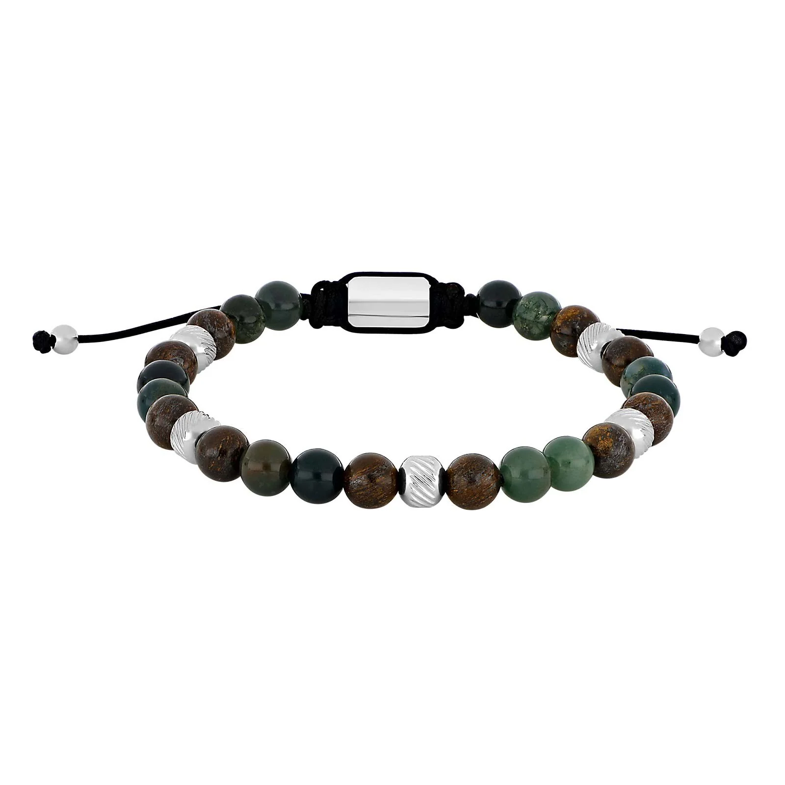 SON armbånd moss agate/ilmenite bronzitite og stål 6mm