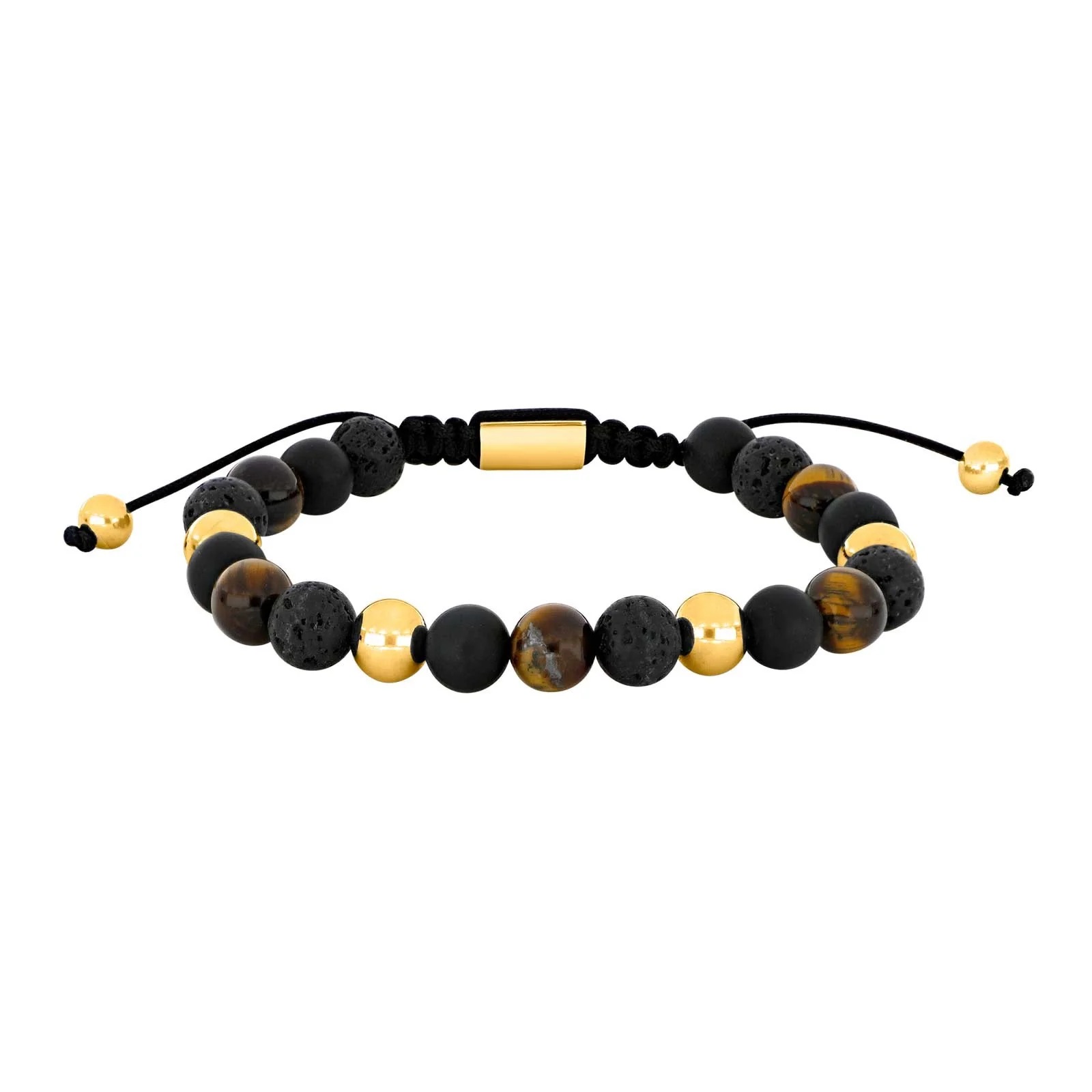 SON armbånd sort agate/lava/tigerøje og IP gold 8mm - Image 2