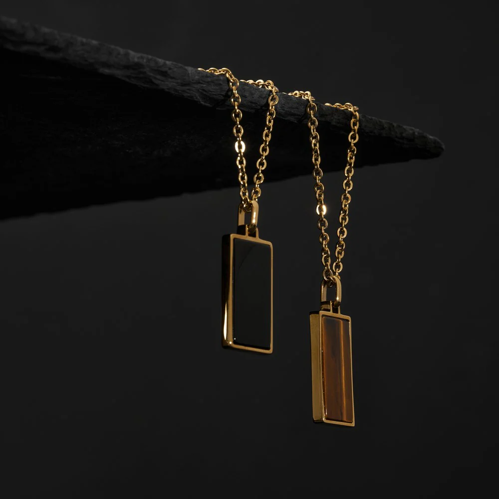 SON kæde stål IP gold med black agate - Image 2