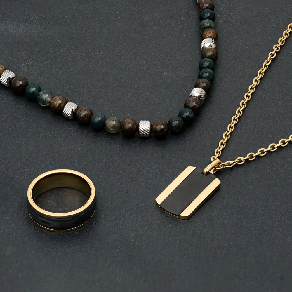 SON kæde stål med moss agate/ilmenite bronzitite 6mm - Image 3