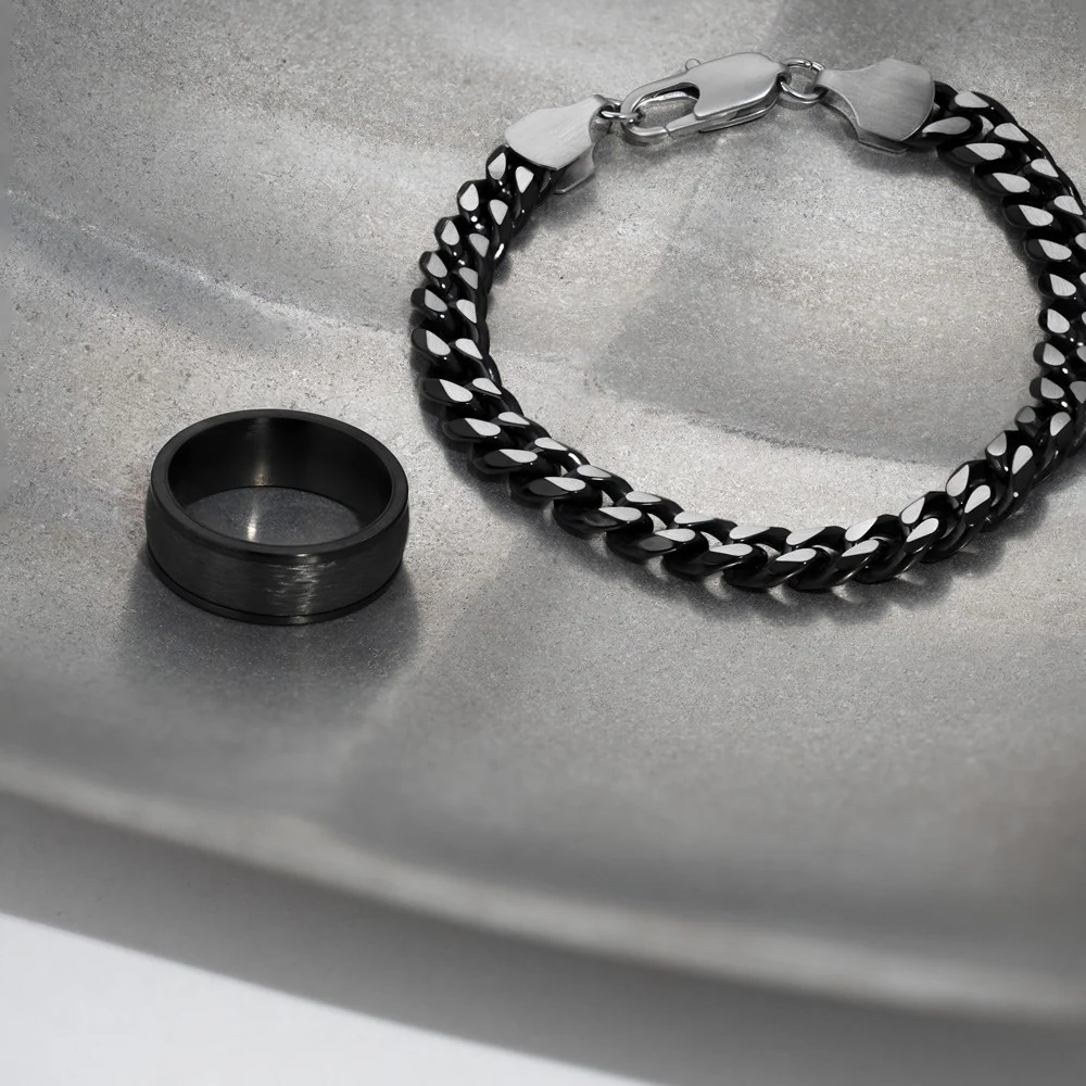 SON stål ring IP black med carbon - Image 2