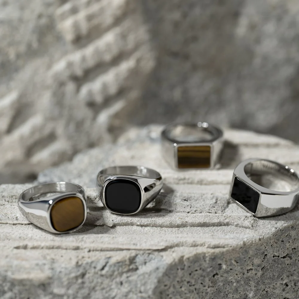 SON stål ring med black agate - Image 3